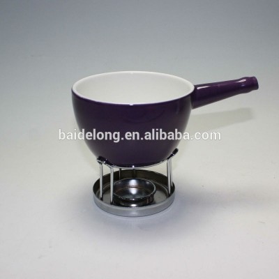 Ceramic Cheese Fondue pot with metal stand