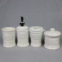 Emboss Ceramic Bathroom Accessory Set w/ Toothbrush Holder, Tumbler, Soap Dish & Dispenser