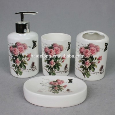 Ceramic Bathroom Accessory Set, 4 Pieces Bath Ensemble, Bathroom Accessories Set Collection With Soap Dispenser Pump,Toothbrush