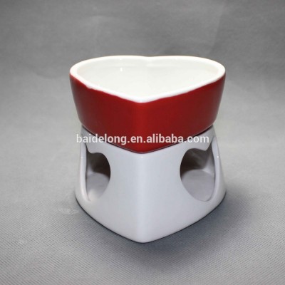 Red Ceramic Fondue or Butter Warmer Sets with forks